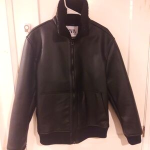 Zara Men's Black Faux Leather Jacket